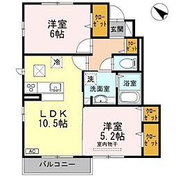 エミネンスIII 1階2LDKの間取り