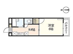 ハイム波多野 2階1Kの間取り