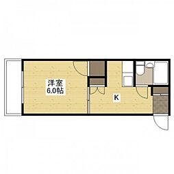 プレアール庚午中 2階1Kの間取り