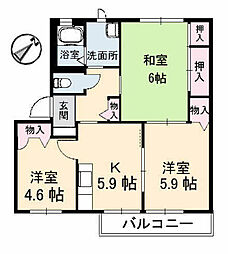 パストラーレ　D棟 2階3Kの間取り