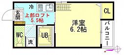 ディアコート隅の浜 2階1Kの間取り
