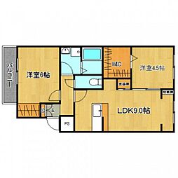 パルティーレ戸坂 4階2LDKの間取り