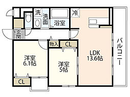コレッソ・ｍ 2階2LDKの間取り