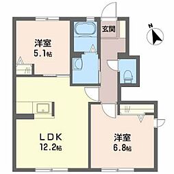 シャイニーヒルズＥ＆Ｍ 1階2LDKの間取り