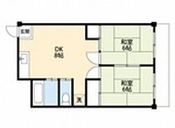 橋本町田中ビル 2階2DKの間取り