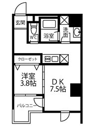 Residence Iconn KAWARAMACHI 9階1DKの間取り