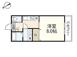 ピーエス庚午北 2階1Kの間取り