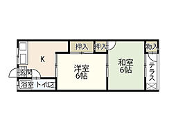 松尾荘 1階2Kの間取り