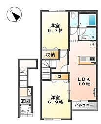 ココットI 2階2LDKの間取り