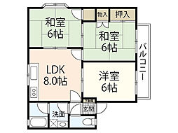 ハイツ石川 2階3LDKの間取り