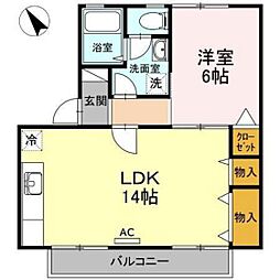 セジュール尾首　A棟 2階1LDKの間取り