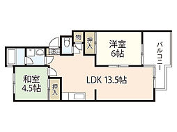 Casa井口A 3階2LDKの間取り