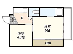 ビレッジハウス安古市4号棟 1階2Kの間取り