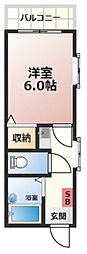 クレスト古市橋 4階1Kの間取り