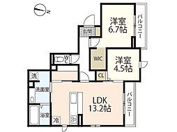 ヴィッセル庚午 3階2LDKの間取り