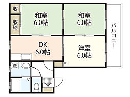 サンウエストパークＣ棟 1階3DKの間取り