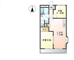 エスポワール祇園Ａ・B　B 2階2LDKの間取り