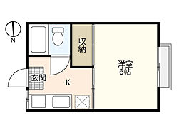 アレイ牛田 2階1Kの間取り