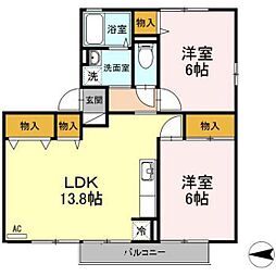 エメラルドシャトー 2階2LDKの間取り