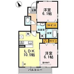 グリーンスフィア 1階2LDKの間取り