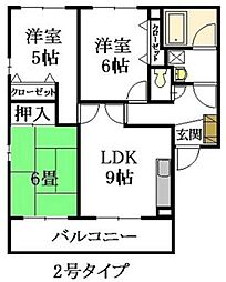 JUSSEマンションII 1階3LDKの間取り