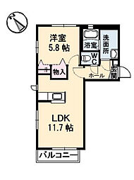 リアージュ　Ｂ棟 2階1LDKの間取り