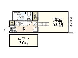 レオパレス江波東一丁目 1階1Kの間取り