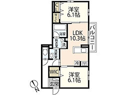 ヴェール高須 1階2LDKの間取り