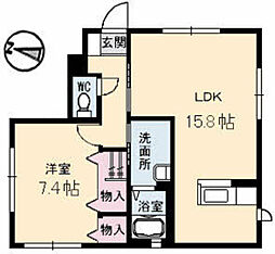 シャルムウエバラ　Ａ棟 1階1LDKの間取り