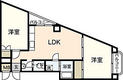 日経舟入南 4階2LDKの間取り