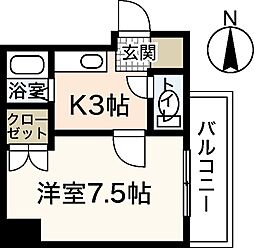 バオバブ白島 1Kの間取図画像