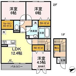 セジュール西条B 3LDKの間取図画像