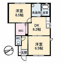 プラシードB 2DKの間取図画像