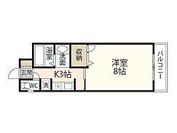 リバーサイド豊栄 1Kの間取図画像