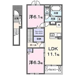 西条町寺家アパート II 2LDKの間取図画像