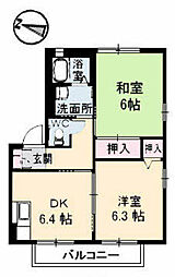 ヴィラージュ旭園 2DKの間取図画像