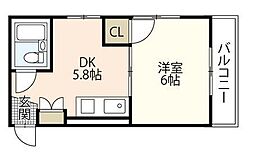 サンライズ広島 1DKの間取図画像