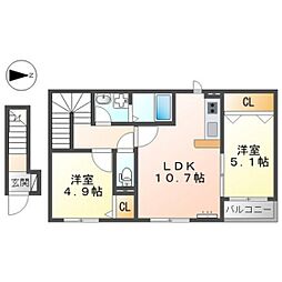 アヴニール 2LDKの間取図画像