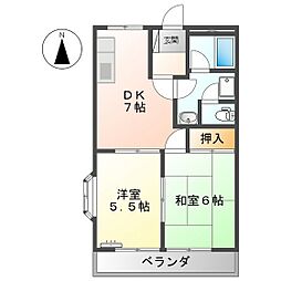 サン・ブレス 2DKの間取図画像