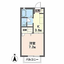 フレグランスB 1Kの間取図画像