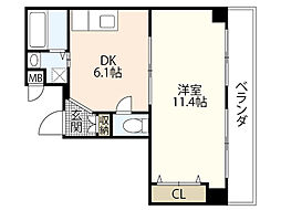 プレイス十日市 2階1DKの間取り