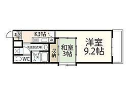 クレベール相原 2階2Kの間取り