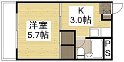 コートハウス坪井 1階1Kの間取り