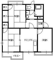 川本マンション 2階3DKの間取り