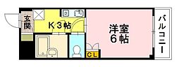 ダックビル 4階1Kの間取り