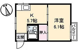 フレグランス品川 2階1Kの間取り