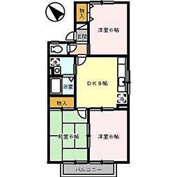 ディアコート八幡 1階3DKの間取り