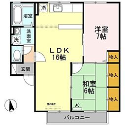 T.Village　A棟 1階2LDKの間取り