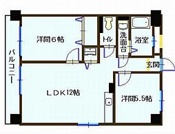 松田ハイツ 8階2LDKの間取り