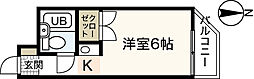 レジデンス十日市 6階ワンルームの間取り
